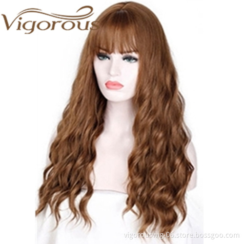 Vigorous Wholesale Price Long Body Wave With Bangs Yama Brown Cosplay 8 Colors In Stock For Black Women Synthetic Hair Wigs